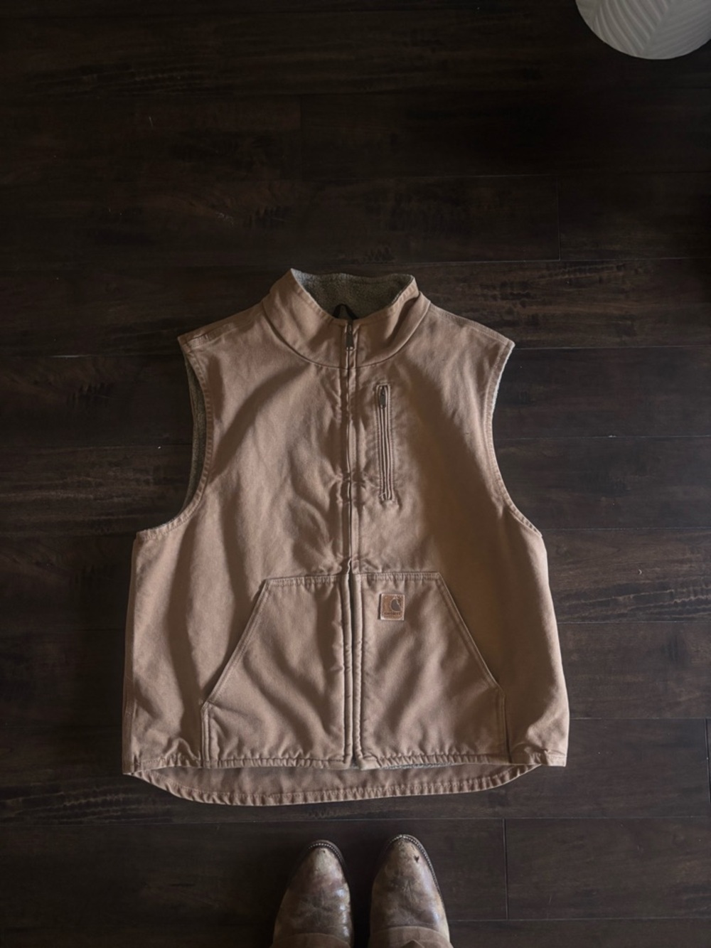 80s Carhartt Tan Brown Sherpa-Lined Zip Jacket